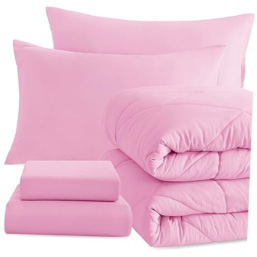 Comforter Set with Sheets, 5 Pieces Soft and Breathable Bedding Set Twin Pink
