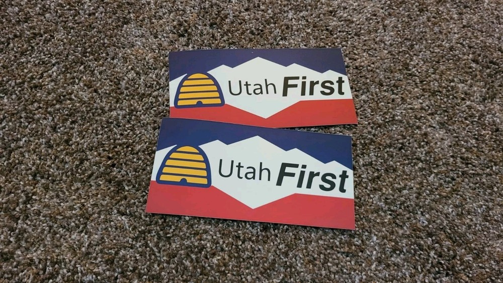 Utah First Beehive Mountain state flag bumper sticker 2pack