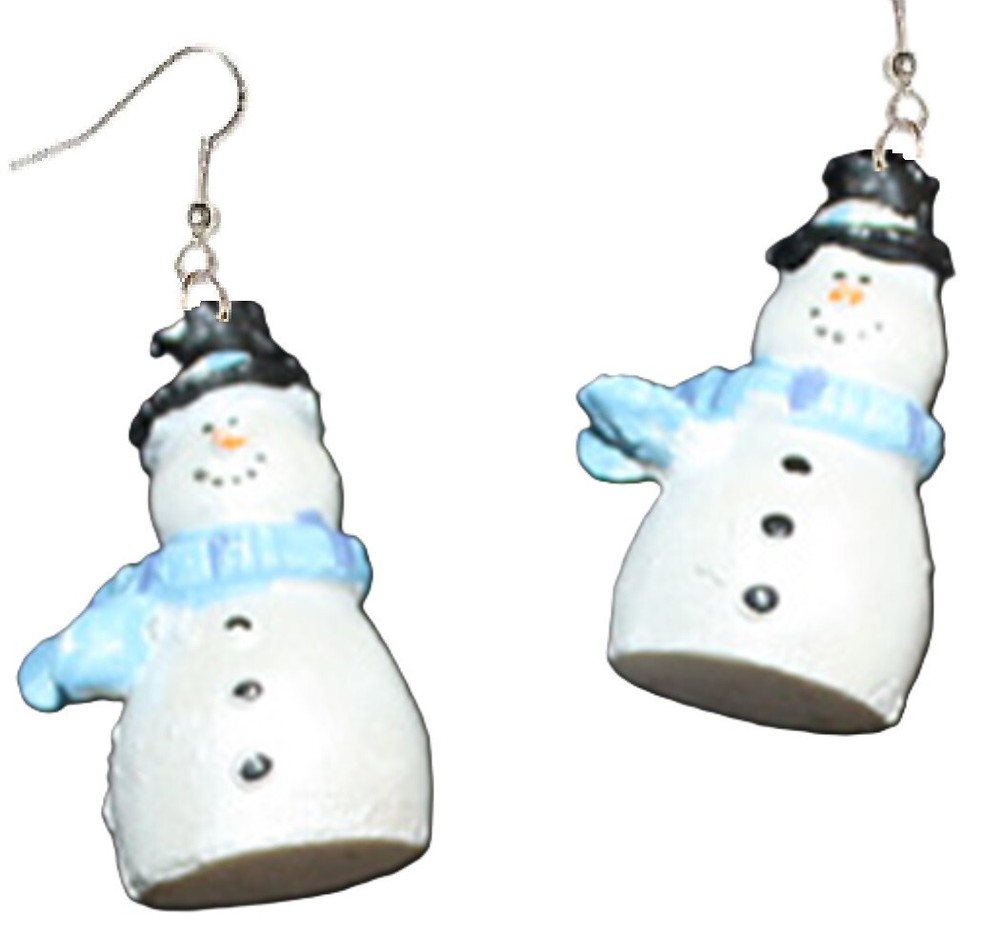 3-D SNOWMAN Funky EARRINGS Winter Christmas Charm Holiday Fun Novelty Jewelry-G