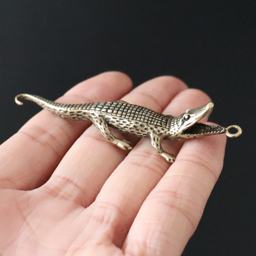 Brass Alligator Keychain Mini Crocodile Pendant Keyring  