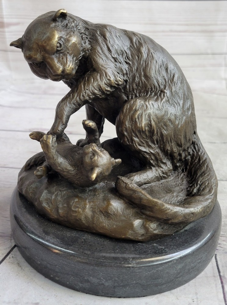 Austrian Hot Cast Bronze Cat and Kitten Miniature Sculpture Buy Now-image