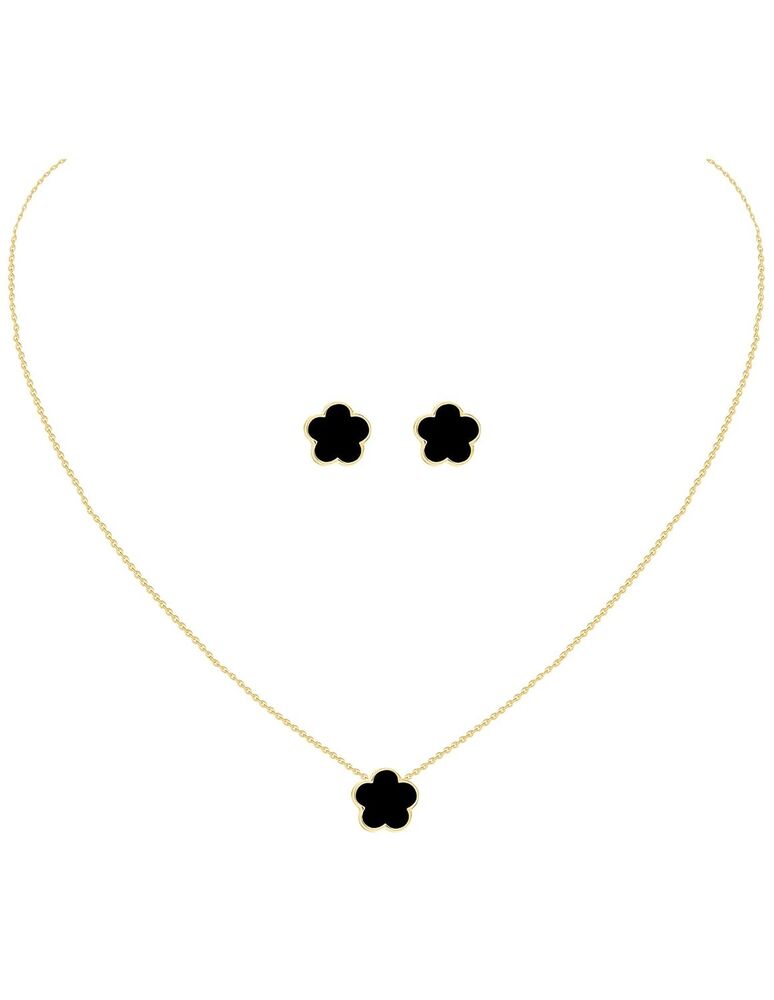 Gold Plated Stainless Steel Flower Necklace and Stud Jewelry Set for Women