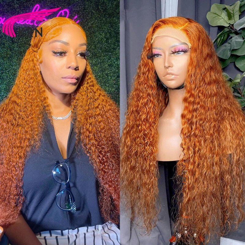 Ginger Orange 13x4 Lace Front Wig with Preplucked Curly Lace Closure Transparent HD