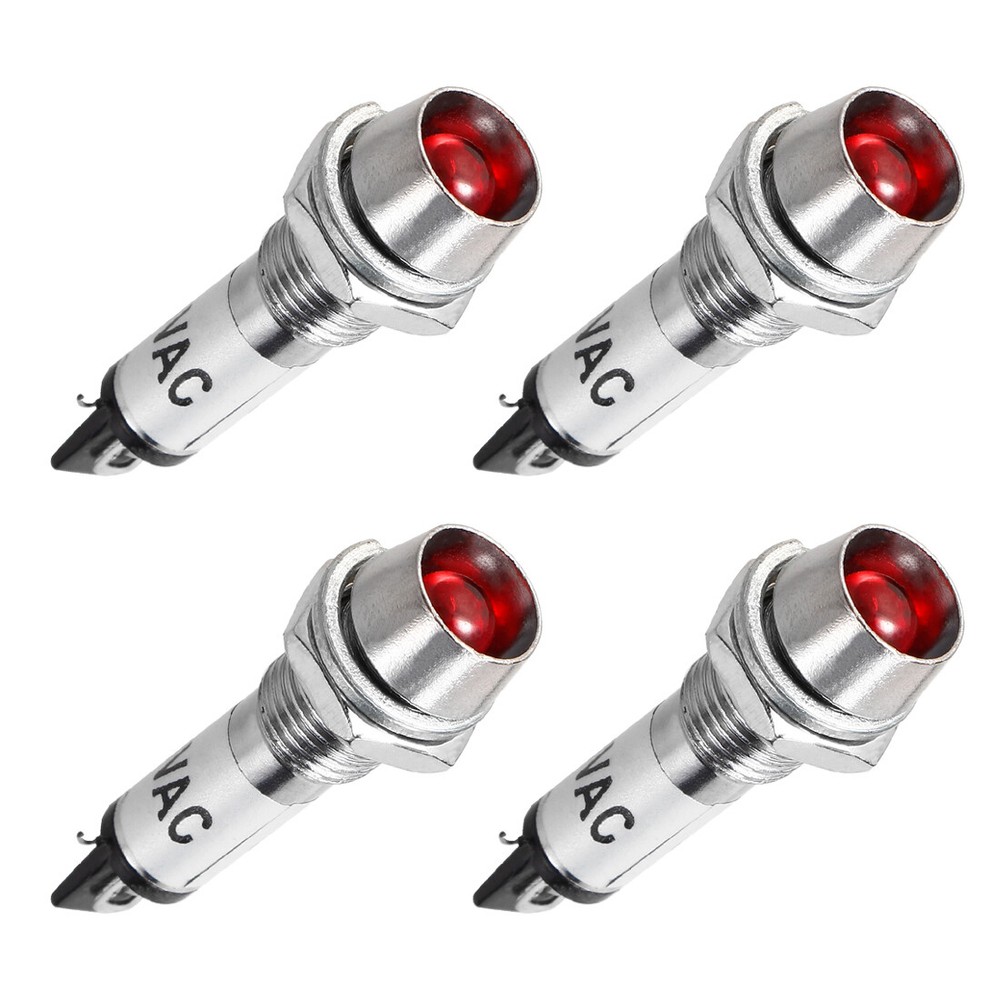 4pcs Indicator Light AC 110V Red Metal Shell Panel Mount 5/16