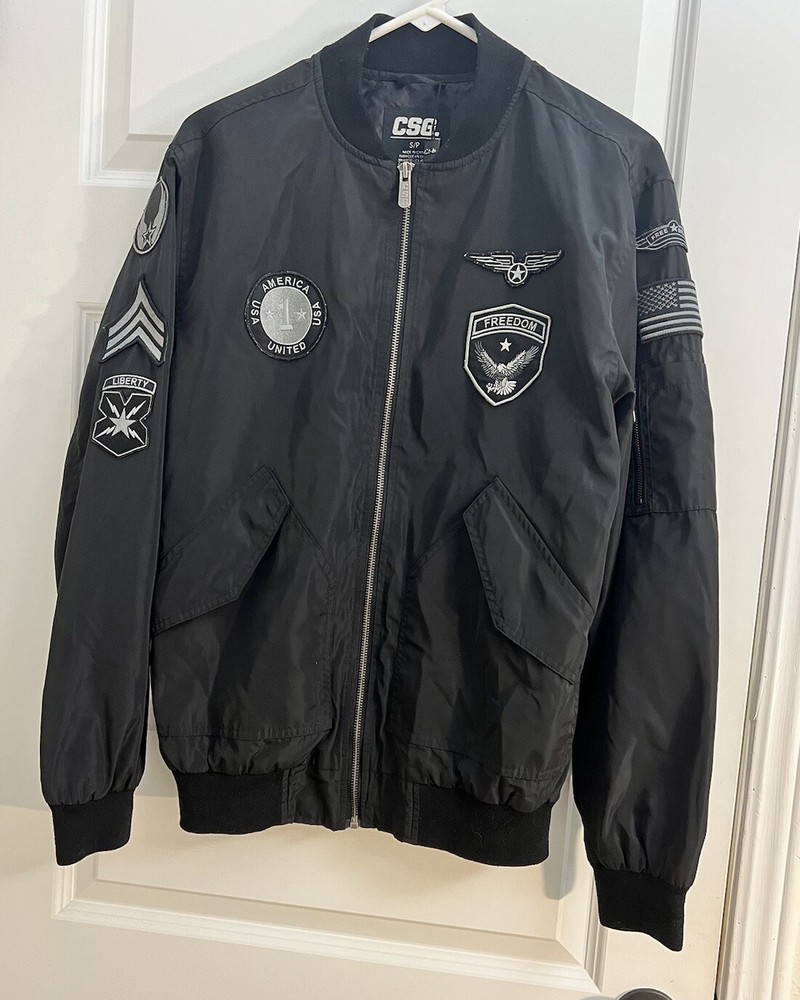 CSG Military Patch Work Mens Flight Jacket Size S Black Double-sided Eskimo