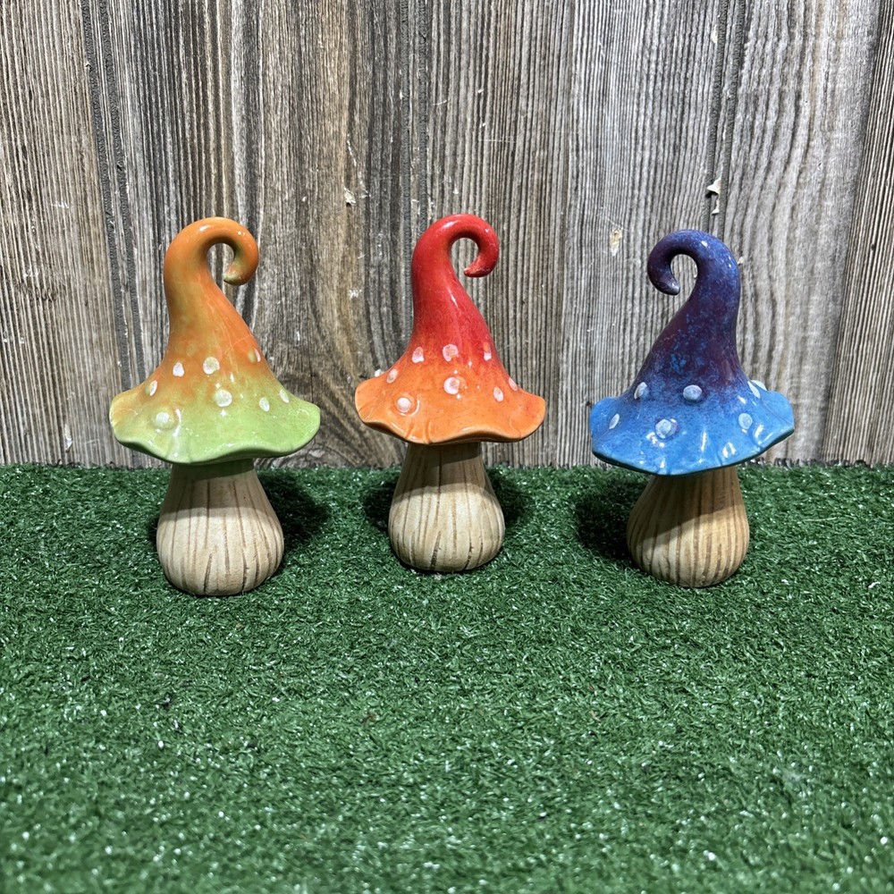 Mushroom Whimsical Woodsy Ornaments Woodland Toadstool Decorations 4” Lot Of 3