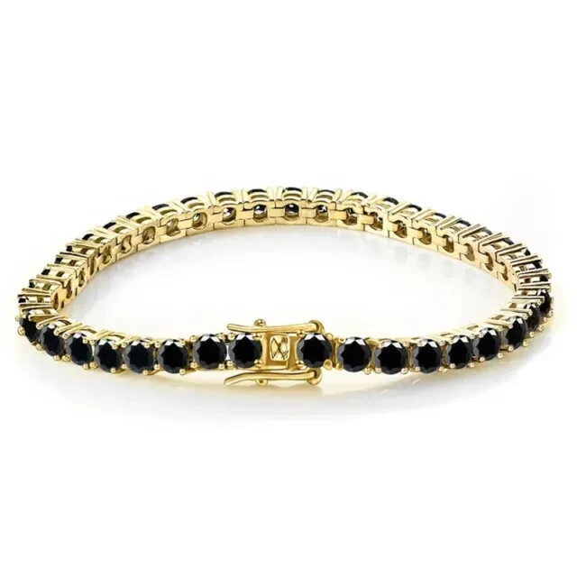 8.00 Ct Black Lab Created Diamond Tennis Bracelet 14k Yellow Gold Plated
