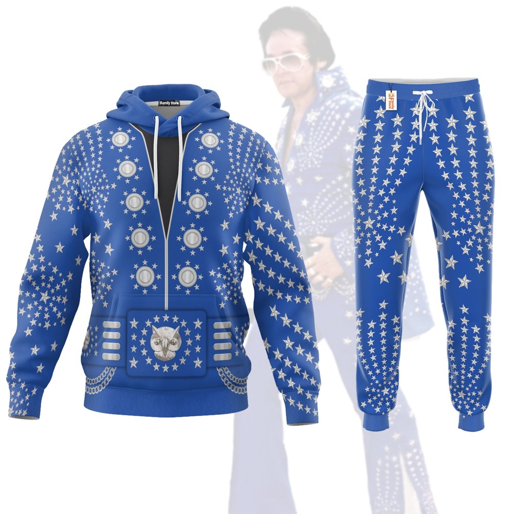 Elvis Owl Blue Costume Cosplay Hoodie Sweatshirt Sweatpants Set ELHS07