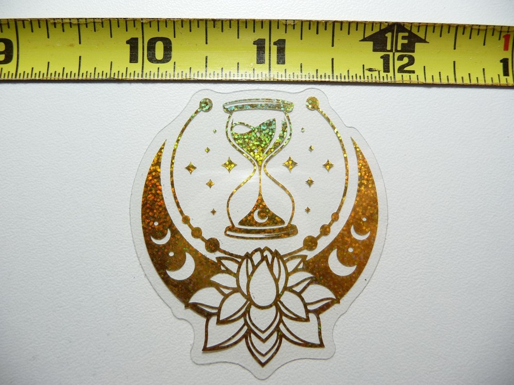 HOLOGRAPHIC LOTUS HOURGLASS MOON STICKER DECAL REFLECTIVE SHINY BEAUTIFUL