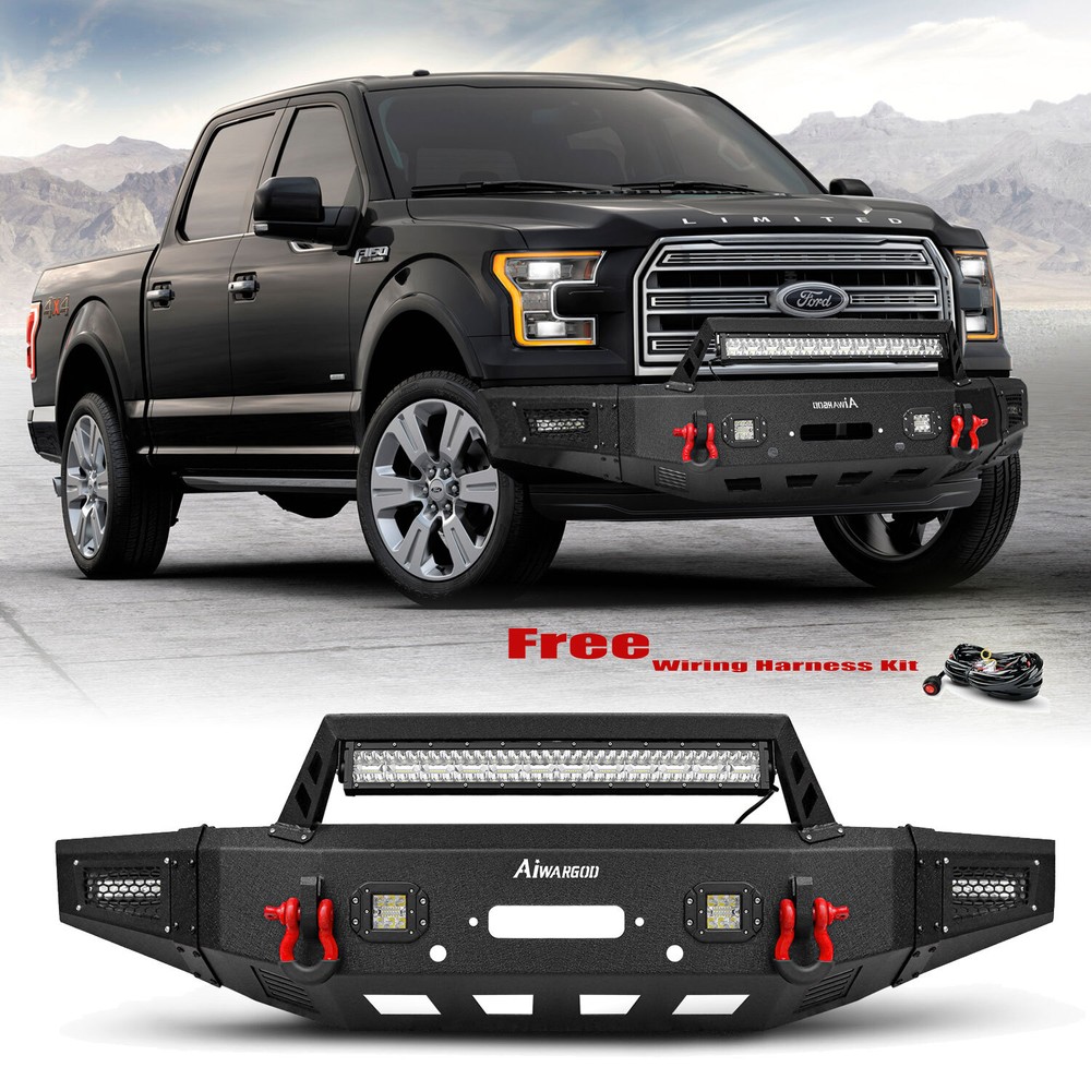 Aaiwa For 2015-2017 Ford F-150 New Front Bumper W/Winch Plate&LED Lights&D-Ring