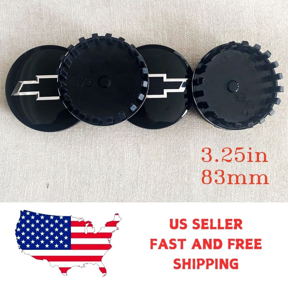 set of 4 Gloss Black Chevy Silverado 1500 Tahoe Suburban 2014-2020 Center Caps