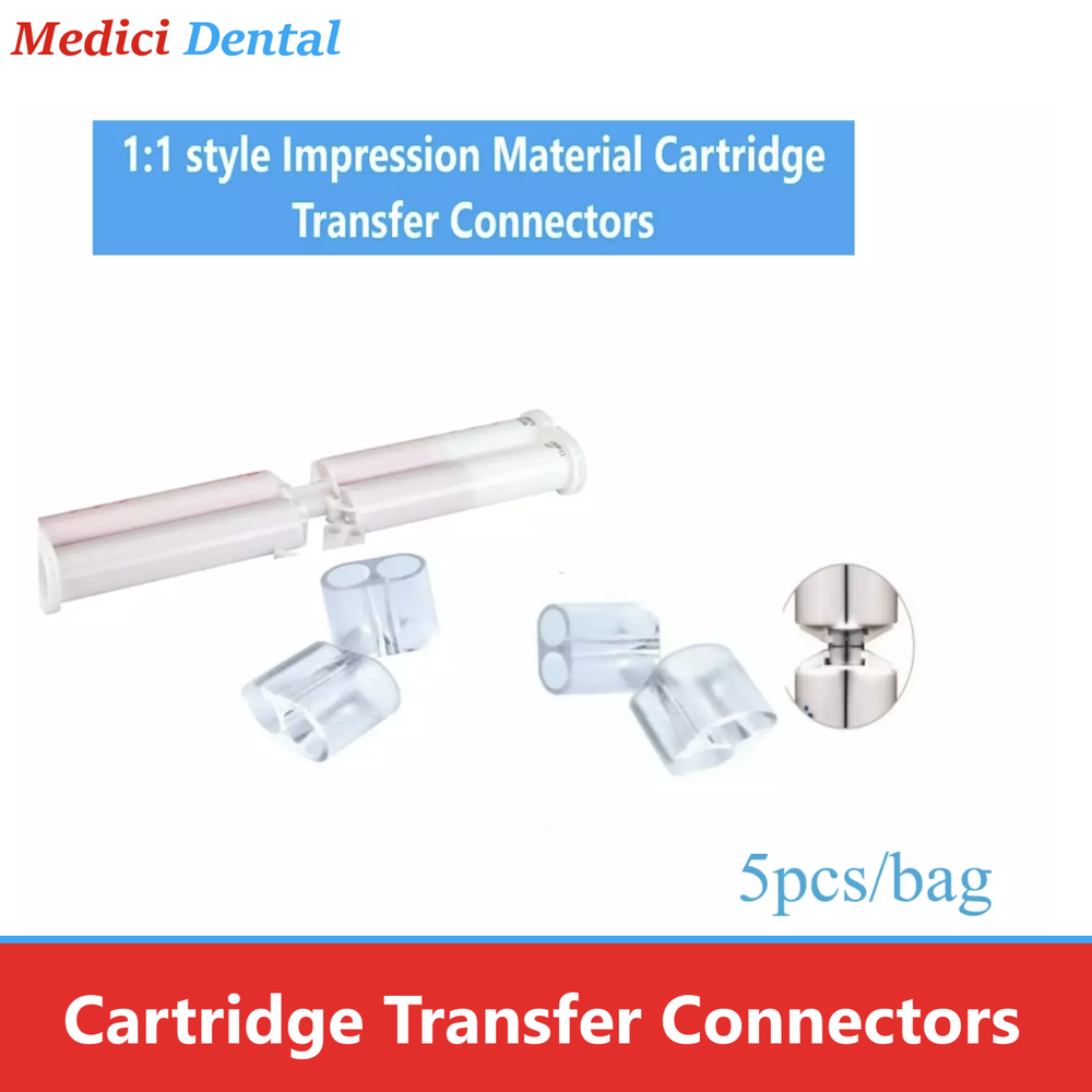Dental VPS Impression Refill Ease Cartridge Transfer Connectors 1:1 Clear, 5Pk