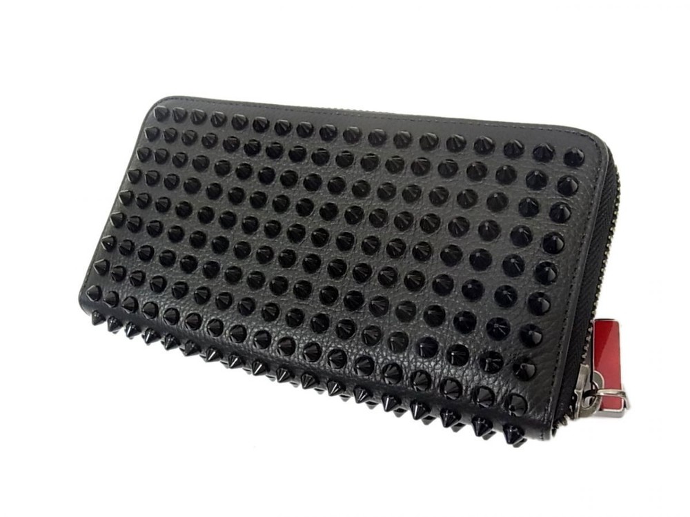 Pre-owned Christian Louboutin Panetone Spike Studs Black Long Wallet Bag  