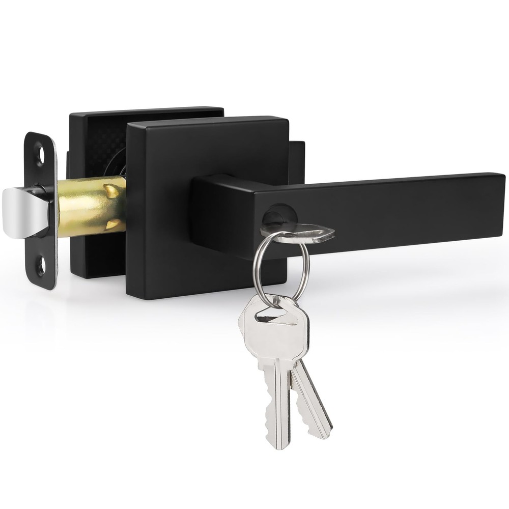 Black Entry Door Handle with Lock & Key – Secure Lever for Entrance Doors