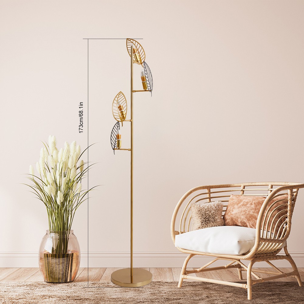 64''Industrial Modern Arc Floor Lamp Gold Floor Lamp with Shelves with Iron Base