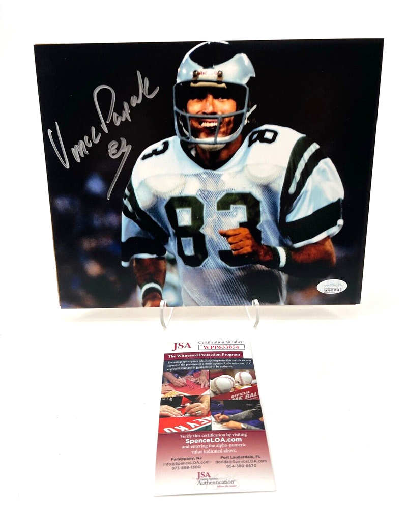PHILADELPHIA EAGLES VINCE PAPALE SIGNED 8X10 PHOTO JSA WITNESS COA INVINCIBLE-image