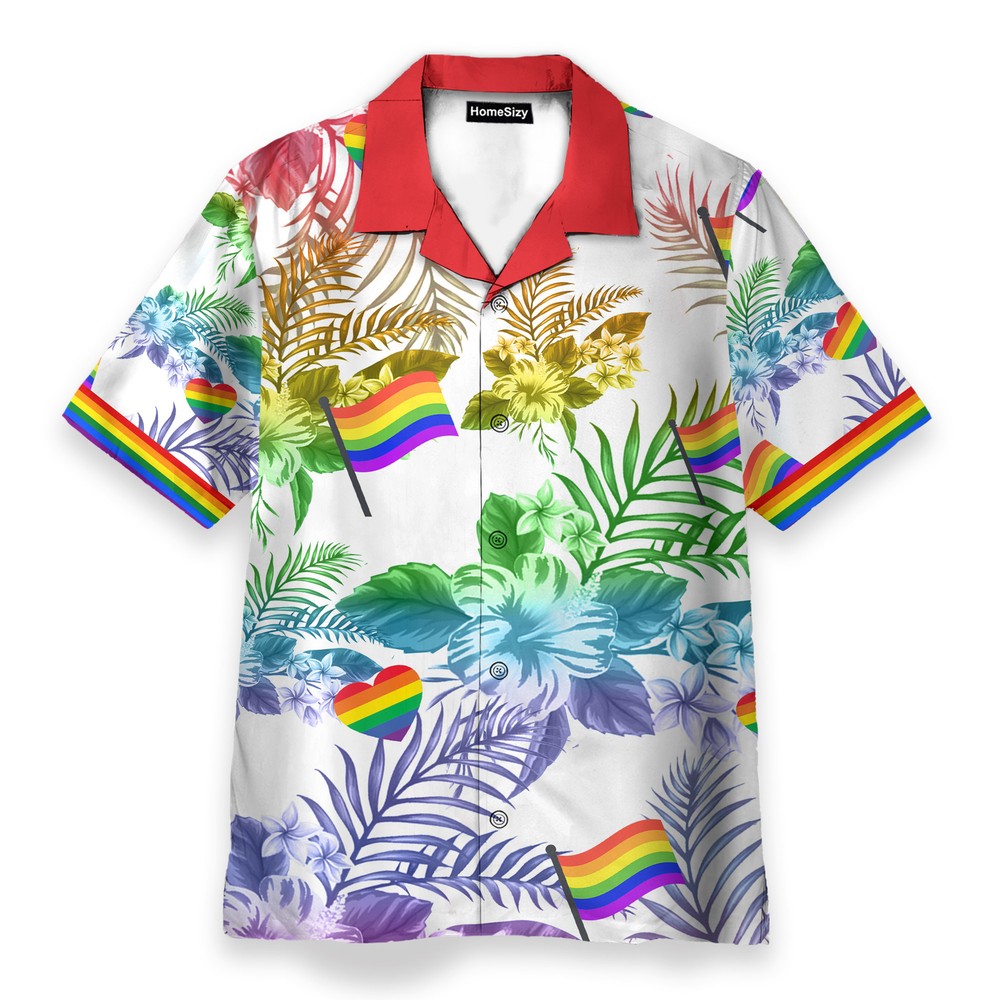 LGBT Flag Tropical Leaves Pattern   Hawaiian Shirt