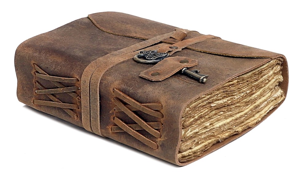 Vintage Antique Handmade Leather Bound Journal with Deckle Edge