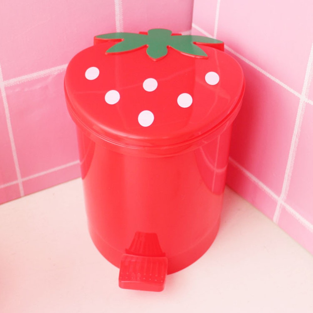 Small Cute Strawberry Trash Can with Lid Rubbish Bin Trash Bin Desk Garbage Bin