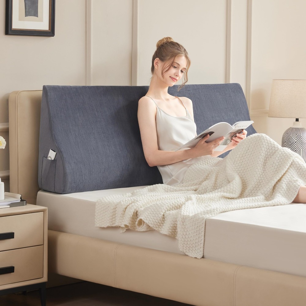 Large Triangular Headboard Wedge Pillow for Reading and Back Support