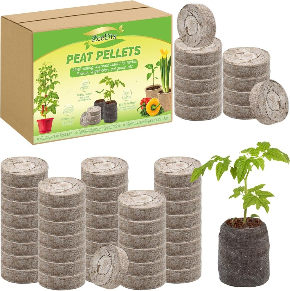 ZeeDix 30mm 50-Pack Compressed Peat Pellets for Seed Starting and Plant Growth