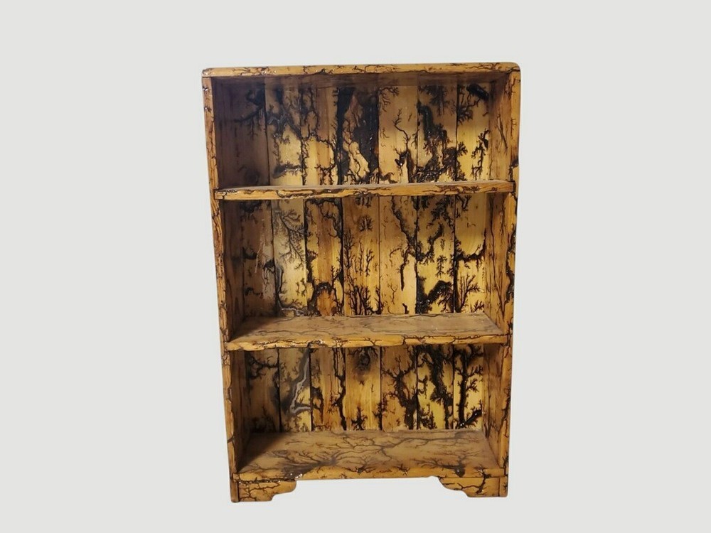 HANDCRAFTED RUSTIC BOOKCASE. Deadly fractal woodburning art, Solid Pine 24×8×36