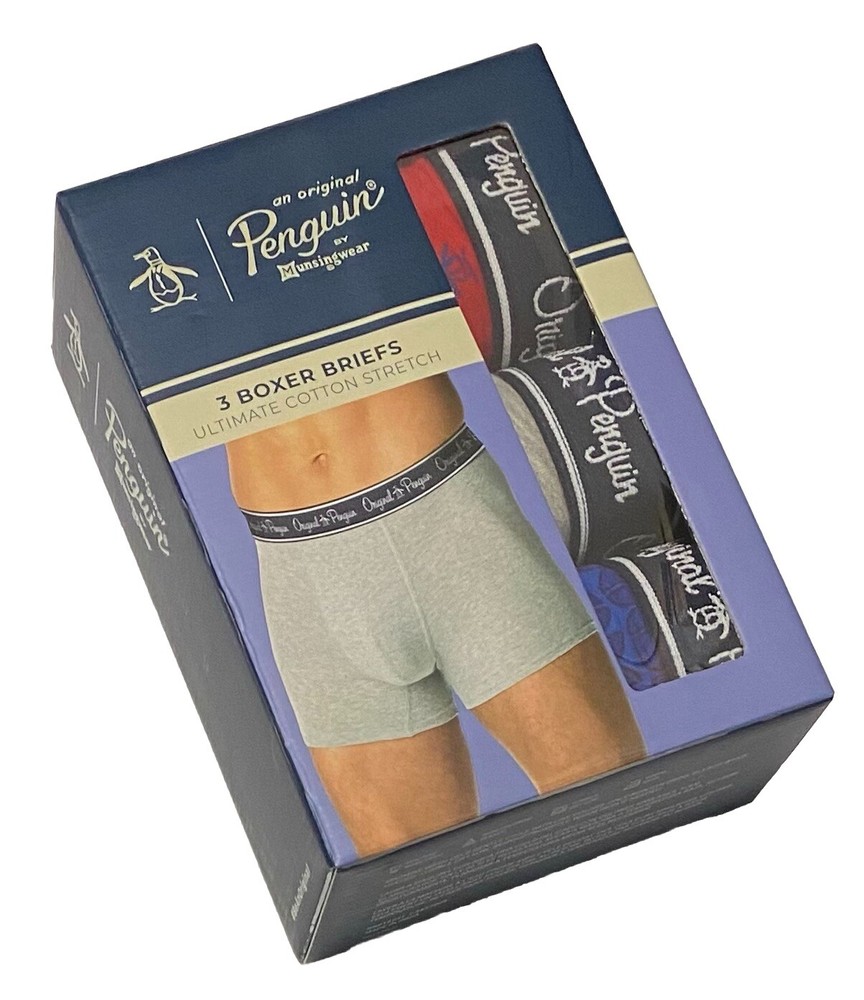 Penguin  3-Pack Men's Cotton Stretch Boxer Briefs Large (36-38)   Red/Gray/Blue