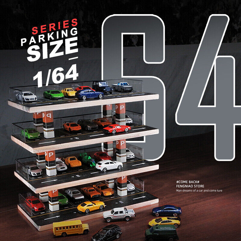 1/64 Diorama Car Parking Lot Model LED Lighting Car Model Display Cabinet Gift