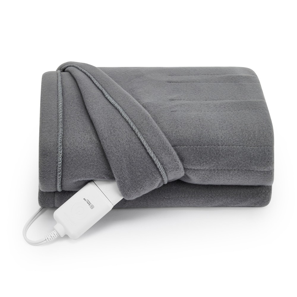 Sunbeam Throw Grey Fleece, 4 Heat Settings, 4-Hour Auto Shut-Off, 50” x 60”