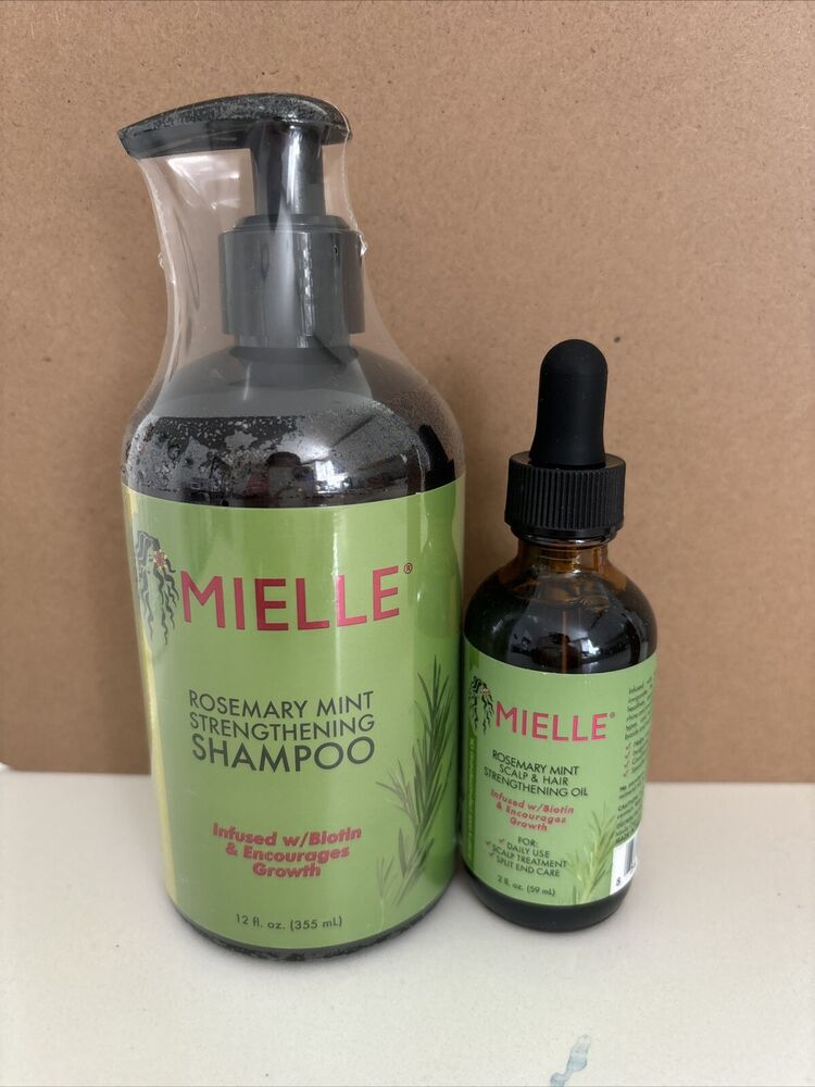 Mielle Organics Rosemary Mint Strengthening Hair Oil and Shampoo.