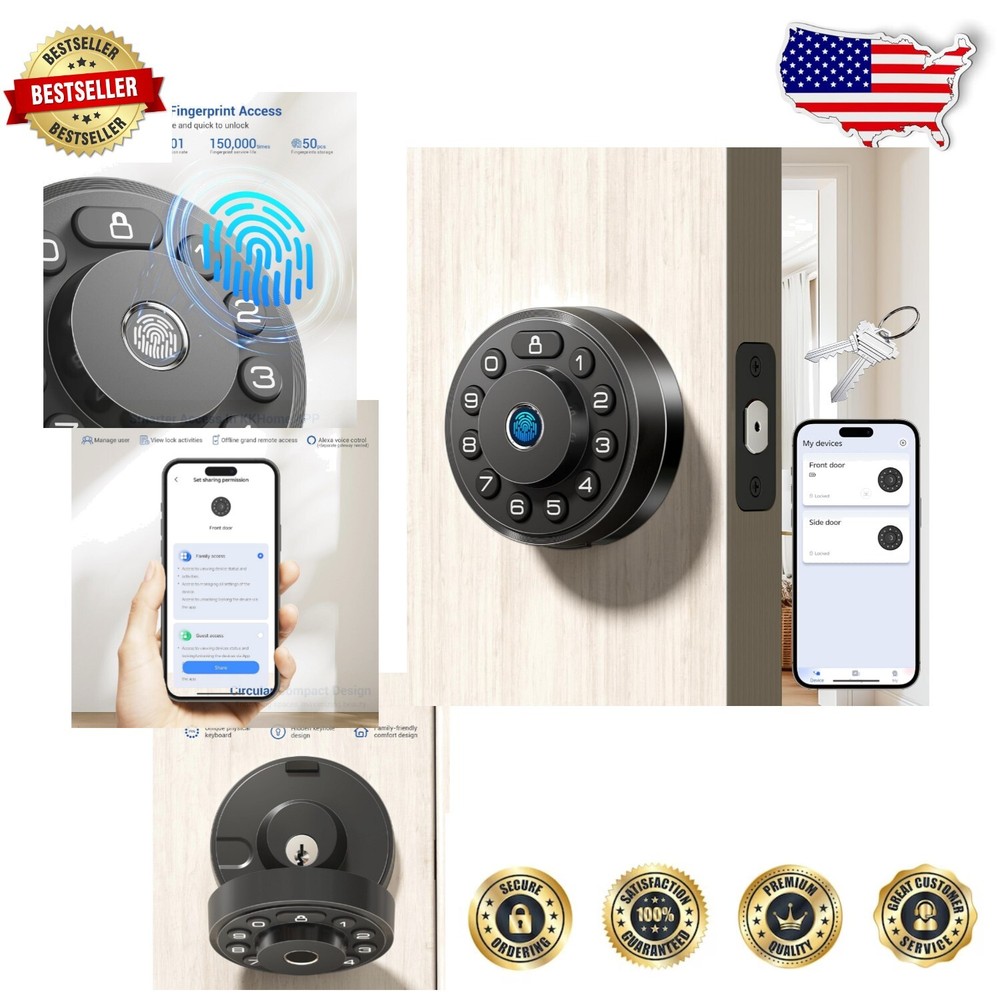 Matte Black Digital Keypad Door Lock for Easy Smart Security Installation  