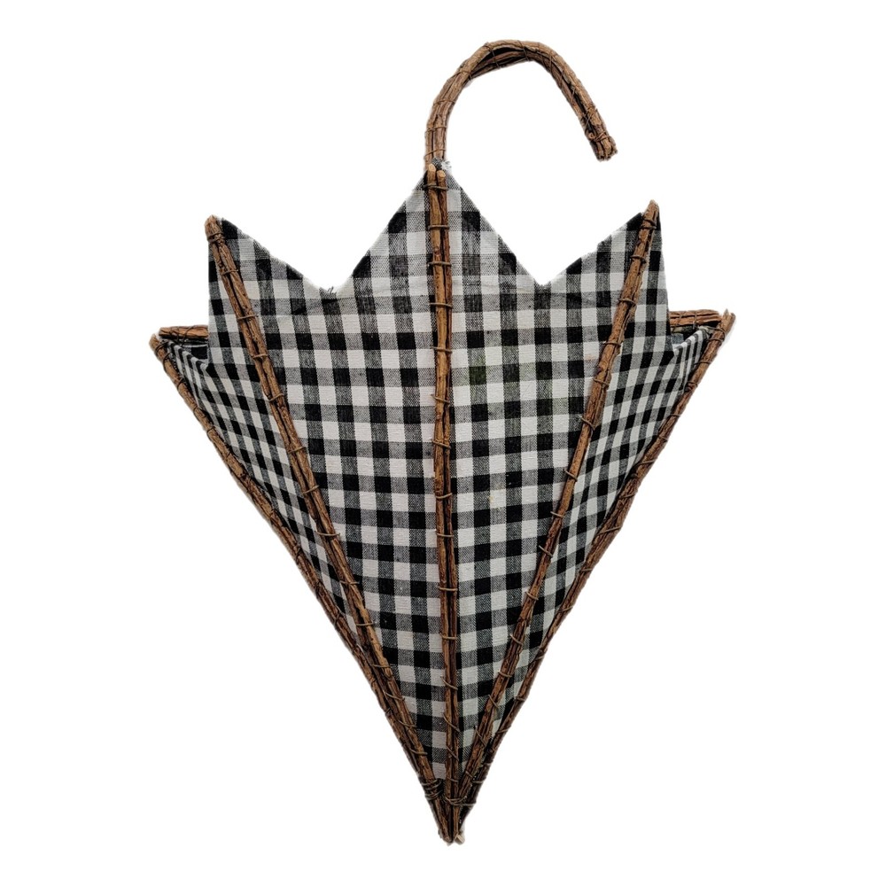 Easter Wall Pocket Umbrella Balck And White Gingham Print Fabric Wood