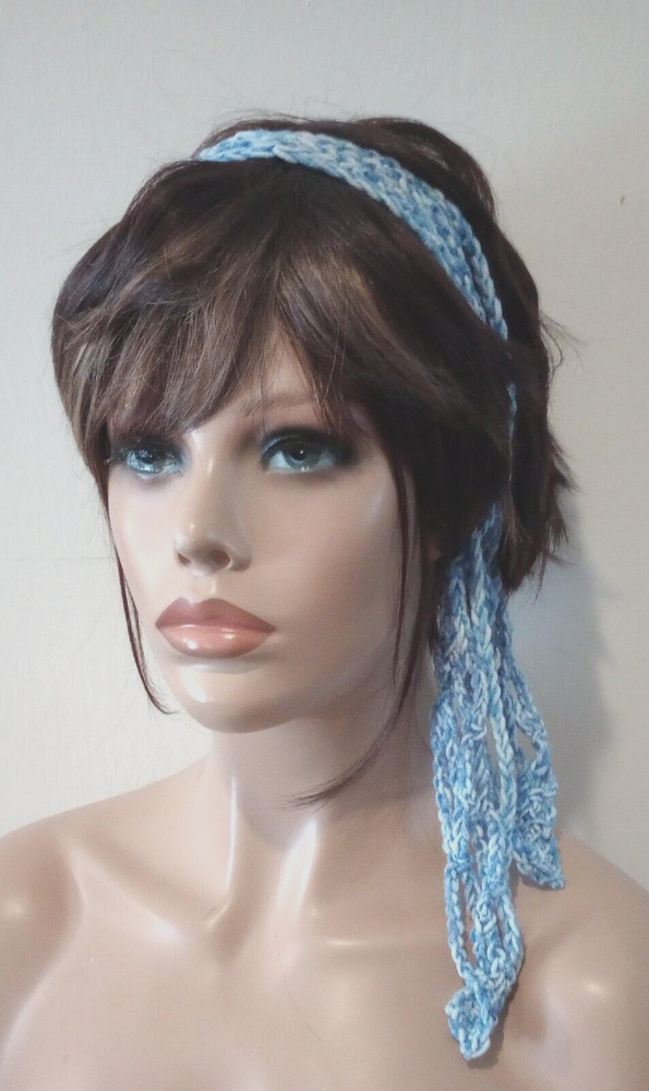 Handmade boho gypsy headband scarf crochet tie mantra blue USA