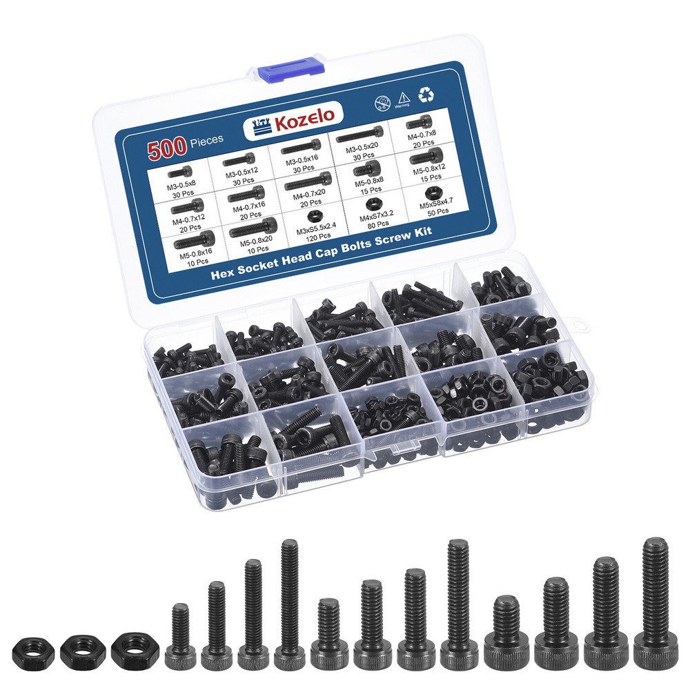 500pcs M3/M4/M5 Socket Head Cap Screws Bolts Nuts Kit, Stainless Steel