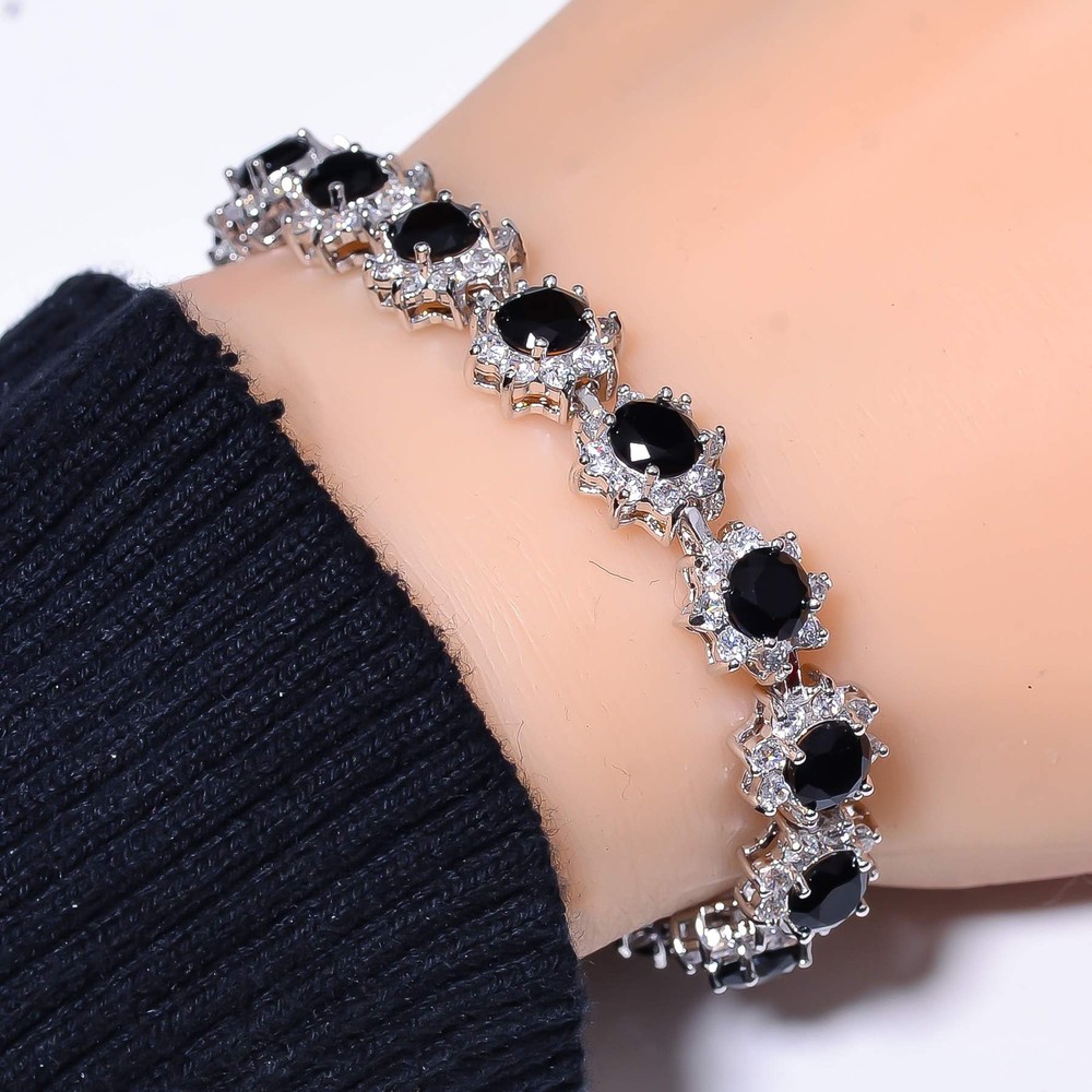 Black Onyx Cubic Zirconia 925 Sterling Silver Tennis Bracelet 7.99
