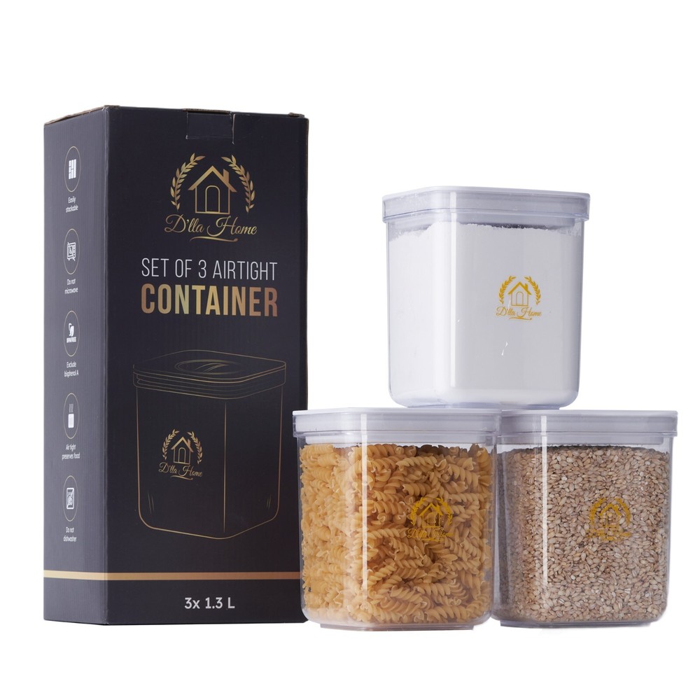 Dlla Home 3-Piece Airtight Food Storage Container Set for Kitchen Pantry Organization  