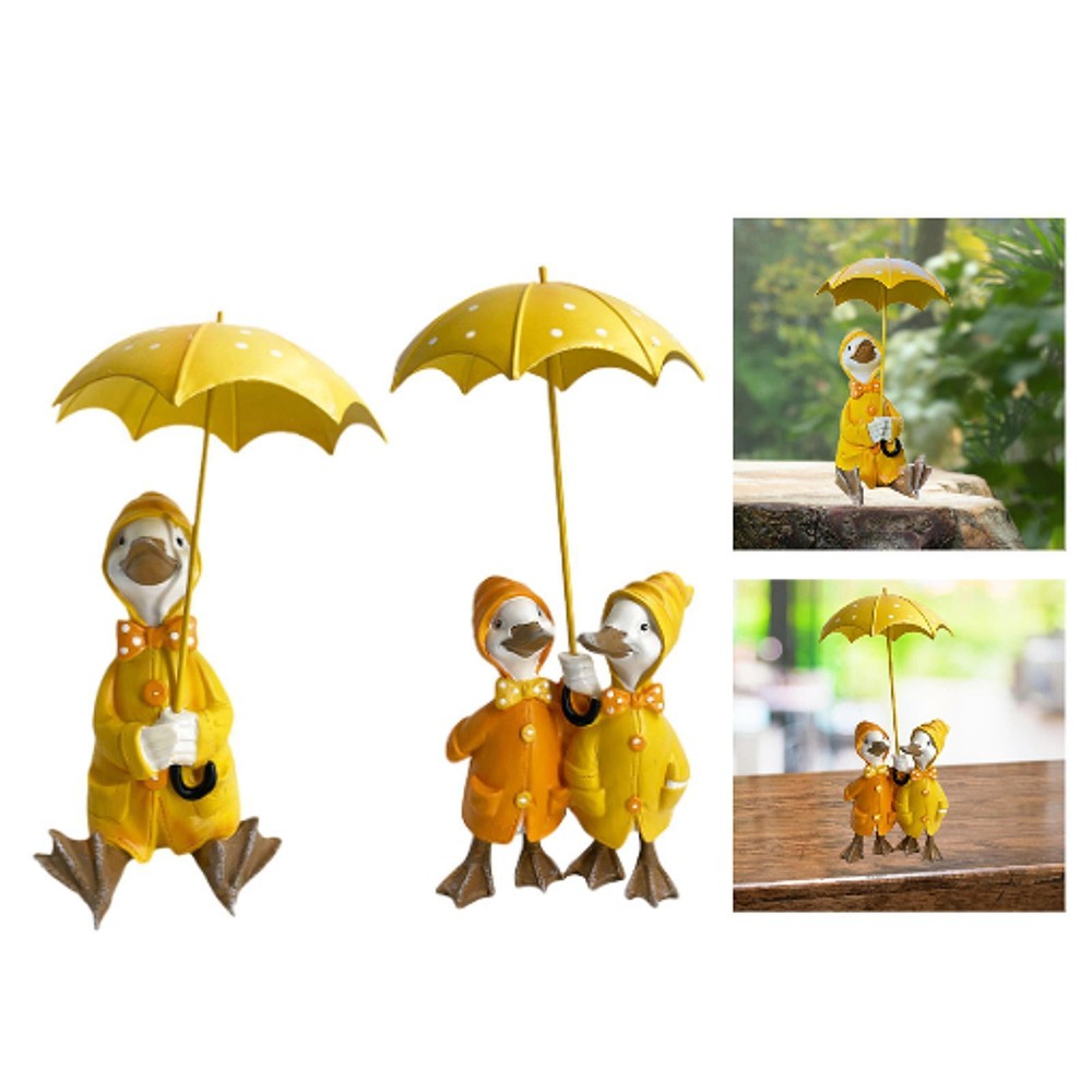Duck Holding Umbrella Resin Garden Statue for Patio Yard Decor