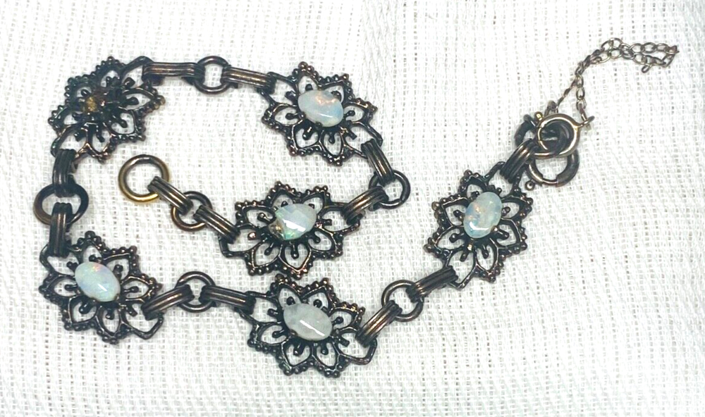 Antique Australian Sterling Silver 925 Fire Solid Opal Bracelet ** BROKEN **