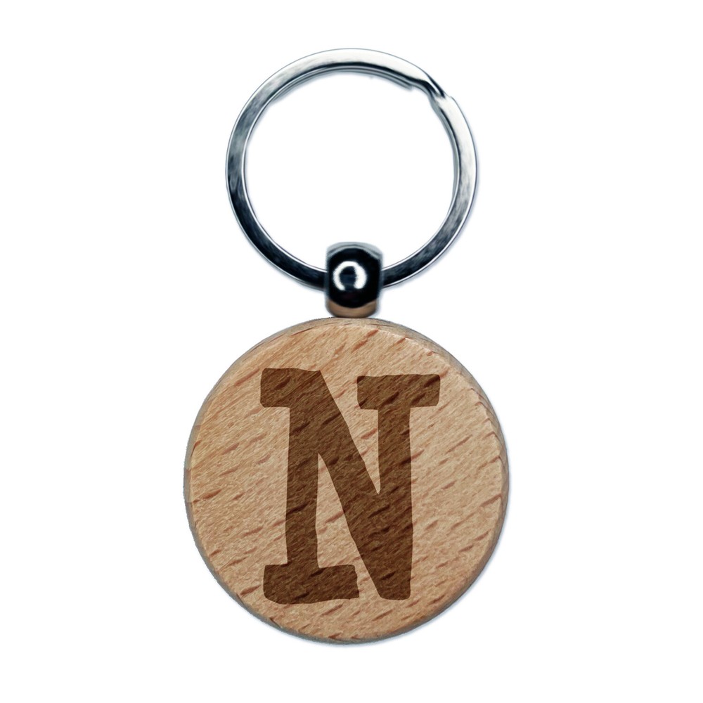 Cute Letter N Uppercase Typewriter Font Wood Keychain Charm