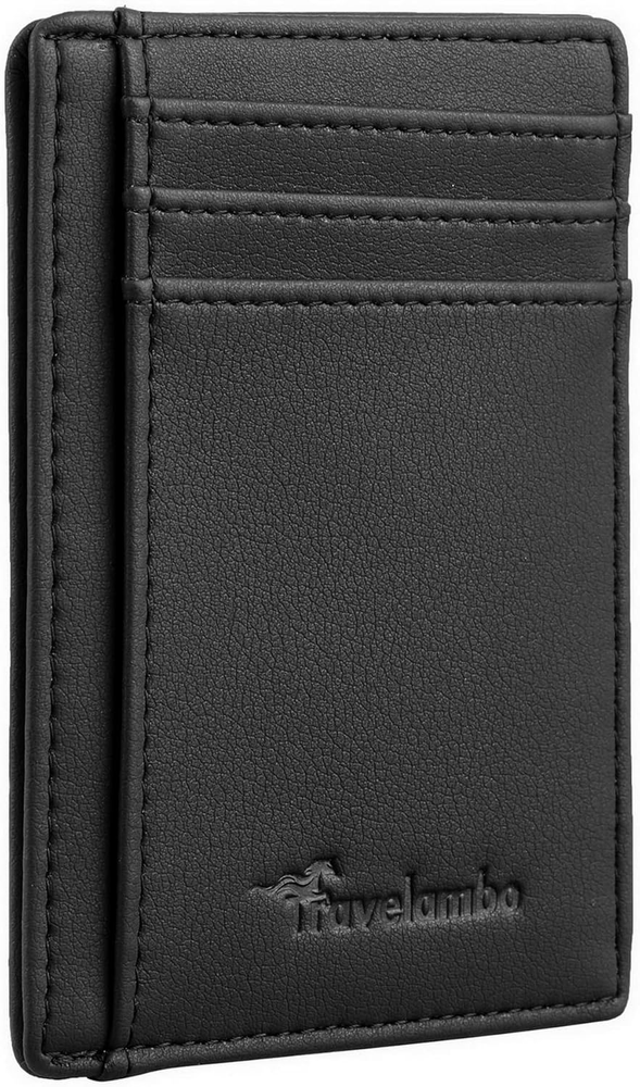 Sleek Minimalist Leather Slim Wallet with RFID Blocking – Medium Size in Classic Black