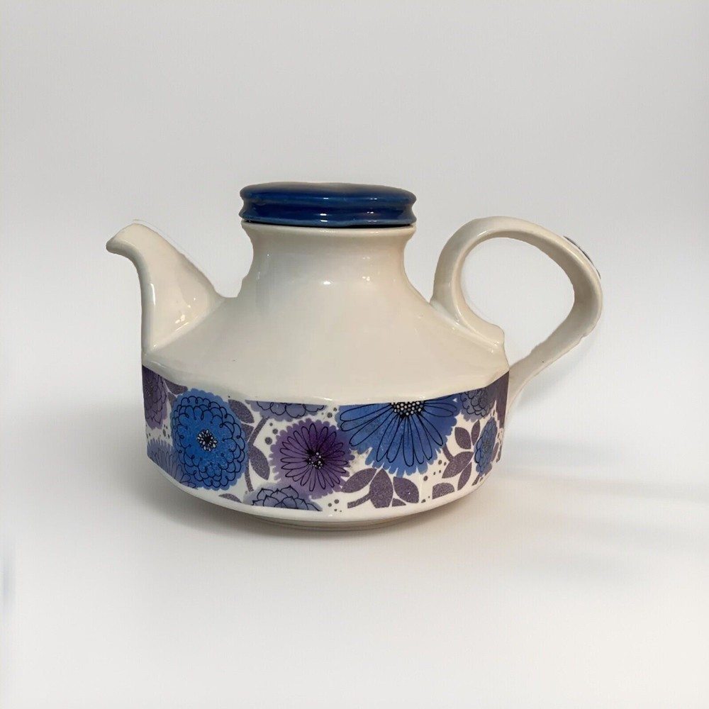 McCoy Pottery Purple & Blue Daisy Flowers Teapot Mid Century Modern Art RARE