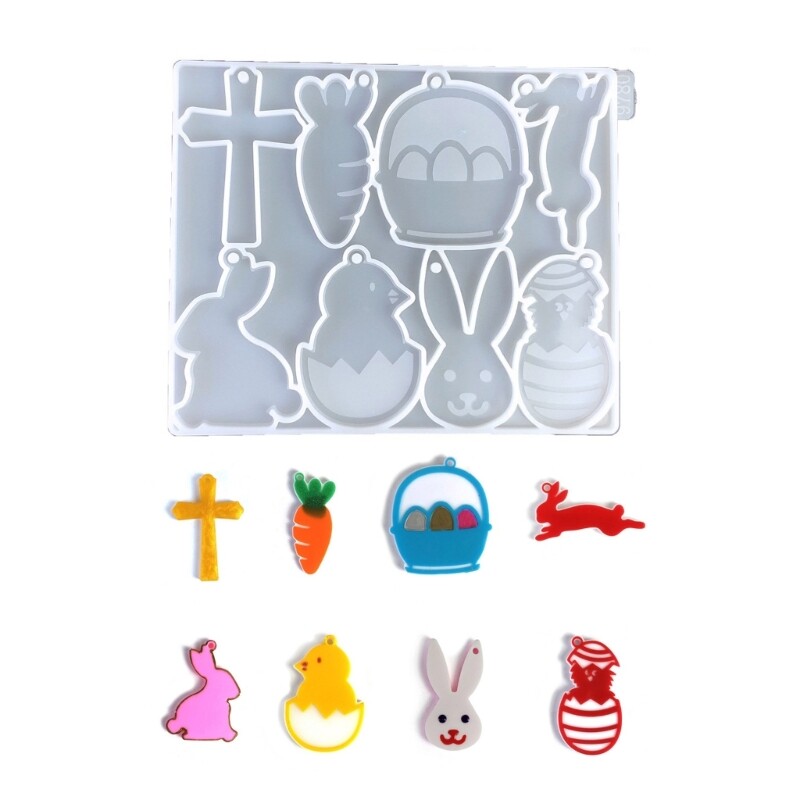 Easter Rabbit with Hole Silicone Mold Pendant Epoxy Resin Mold with Hanging Hole