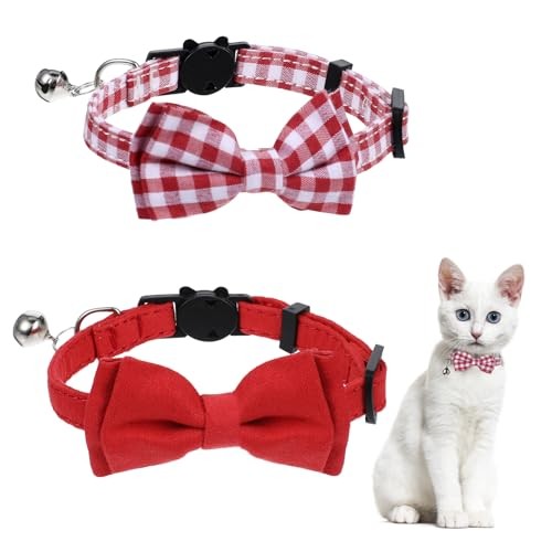 2 Pcs Cute Red Breakaway Cat Collar with Bell for Boy or Girl Cats  