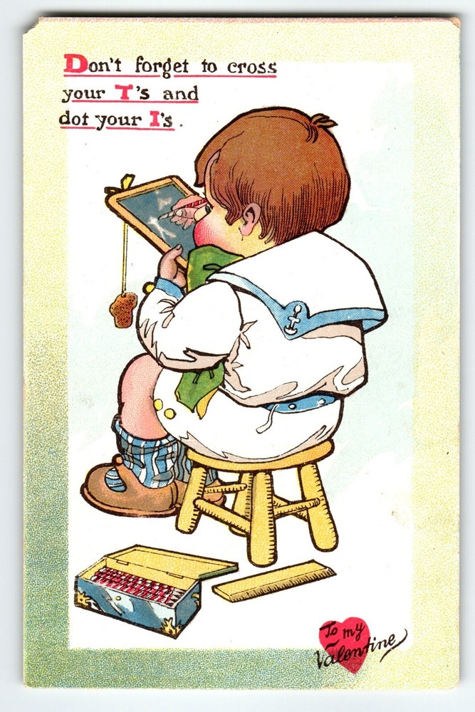 Traje de marinero para niño sentado postal de San Valentín serie 12 para guardería