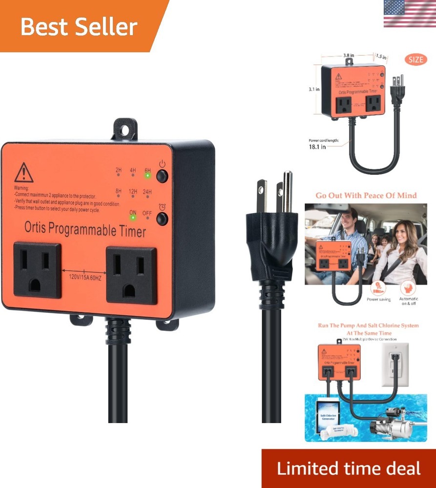 Above Ground Pool Timer with One-Button Operation for Pumps and Lights 5 Settings Black