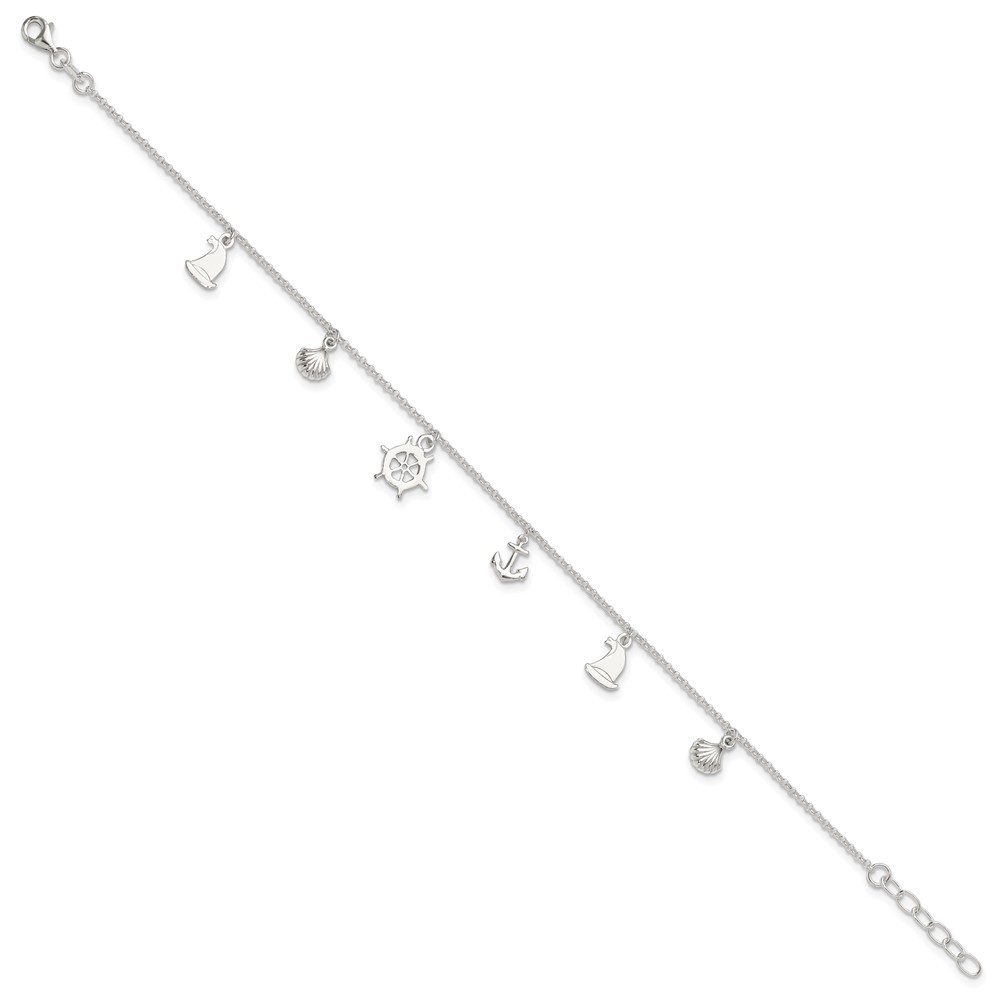 925 Silver Ocean Wave Anklet 9 Inch w/1in Extender 3.2g