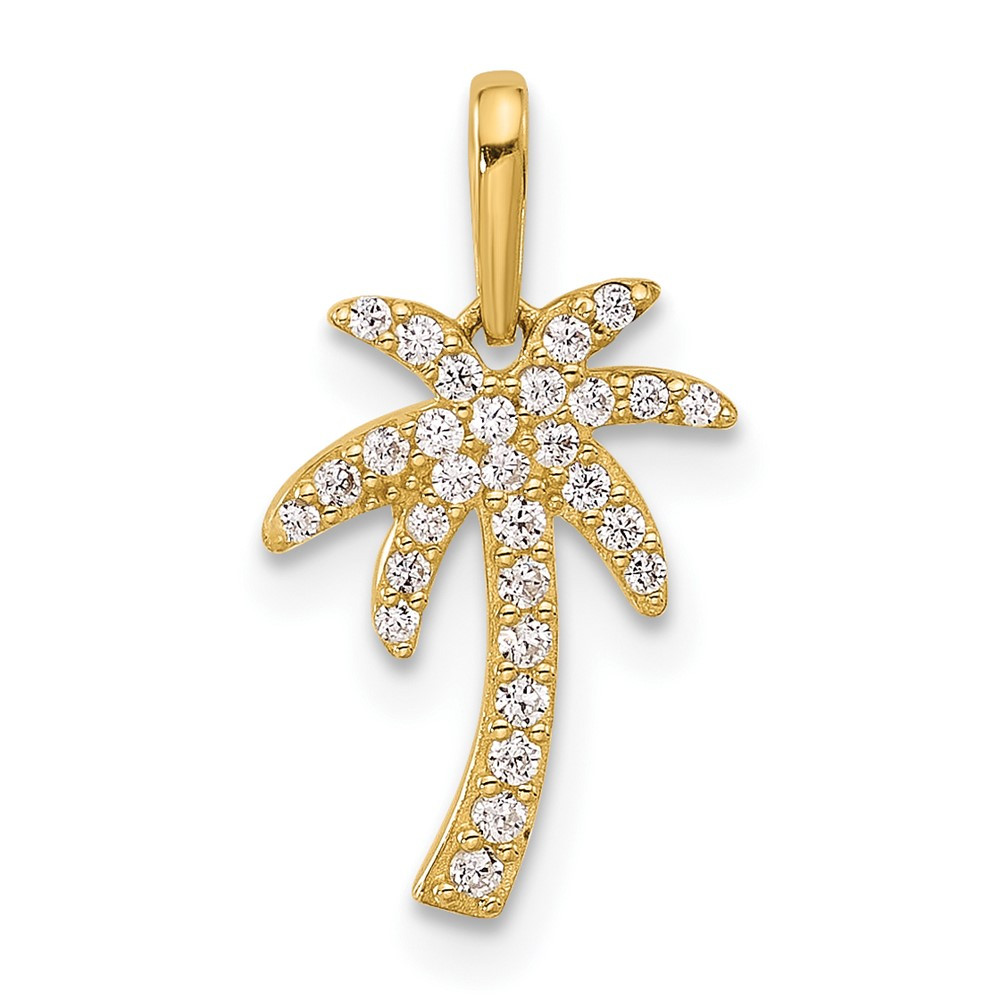 14k Yellow Gold Cubic Zirconia Palm Tree Pendant 17.3mm 0.38g