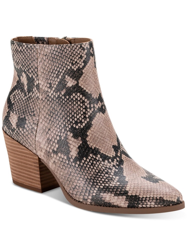 SUN STONE Womens Beige Pointed Toe Block Heel Zip-Up Booties 6.5