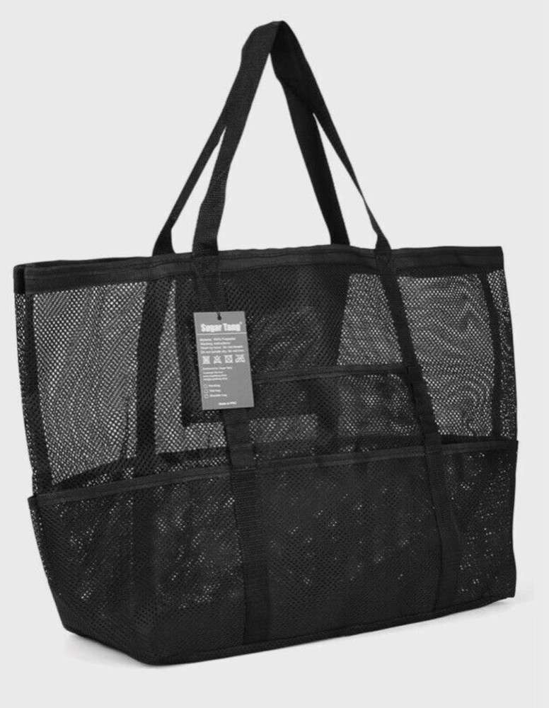 NWT Black Mesh Beach Tote By Sugar Tang NEW IN BOX