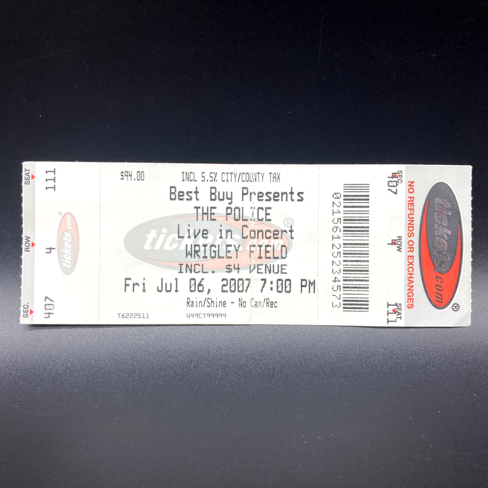 2007 THE POLICE CONCERT TICKET STUB, JUL 6 2007 WRIGLEY FIELD CHICAGO IL
